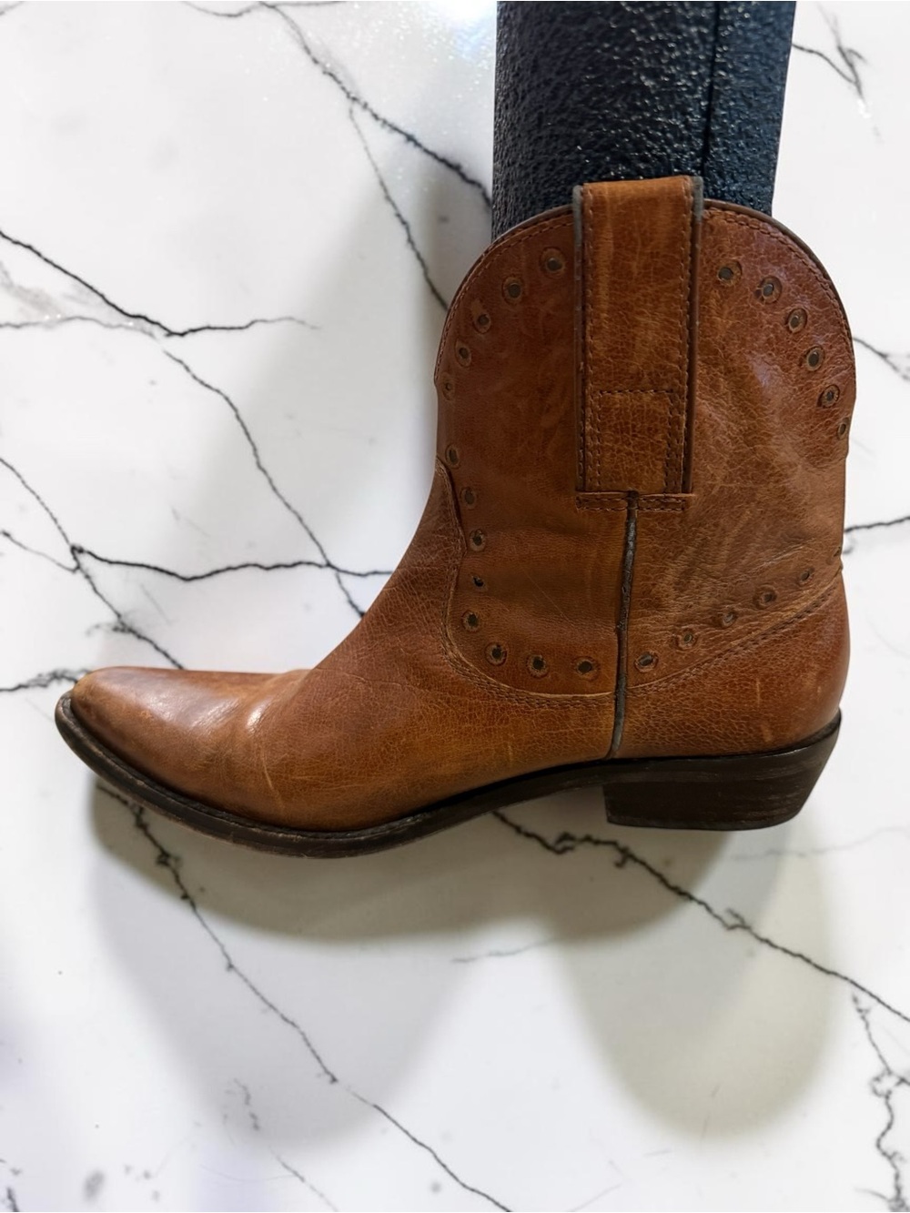 Miss Sixty- Patina Cognac Leather Cowboy Boot - Classic Western Style